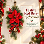 🎄 Classic Red Poinsettia Christmas Door Swag ❤️ – Festive Holiday Floral Wreath Decor for Front Door & Home