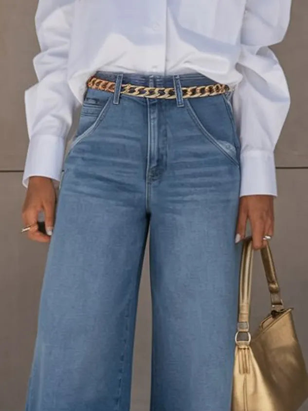 Pockets Casual Loose Jeans With No Belt