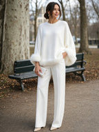 Elegant Faux Fur-Trimmed Knit Sweater