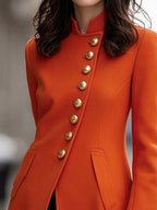 Asymmetrical Stand-Collar Gold Buttons Woolen Coat