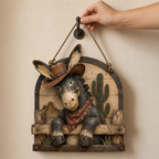 🌵 Rustic Cowboy Donkey Wall Hanging – Western Farmhouse Décor & Country Keepsake