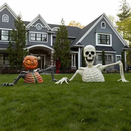 New! 5ft Pumpkin Skeleton Black Light Reactive Ground Breaker