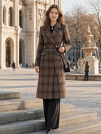 Plaid Double-Breasted Belted Wool-Blend Longline Coat