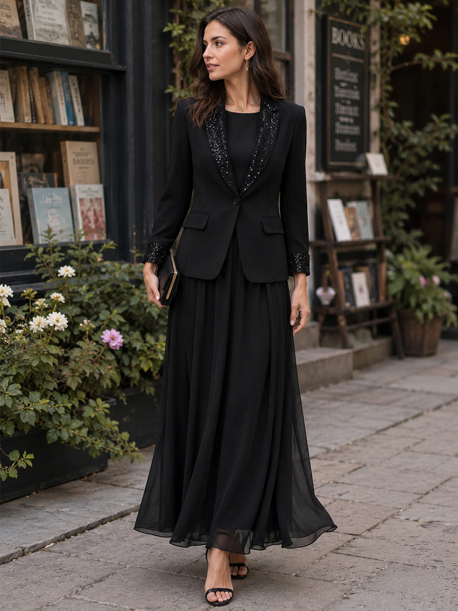 Sequin Notched Lapel Tailored Blazer