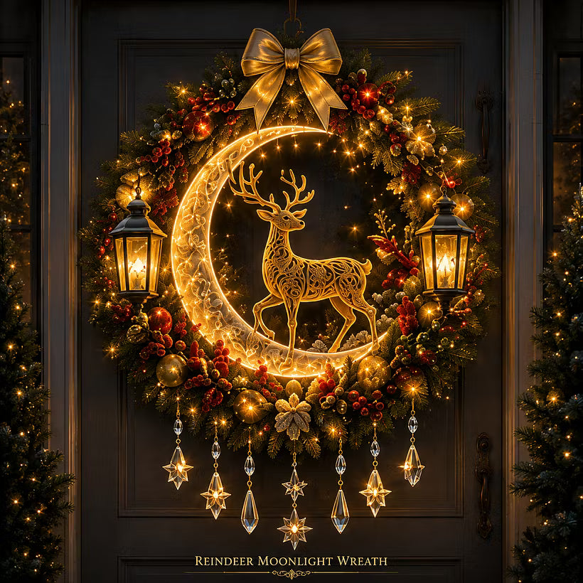 👼 Moonlit Wreath Collection – Lighted Holiday Door Decor 🎄