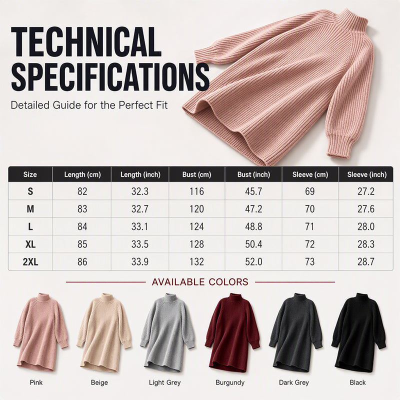 🔥 LAST DAY SALE ONLY £17.99!🧶 Cozy High Neck, Flattering Relaxed Drape 💗 Women's Knit Sweater Dress