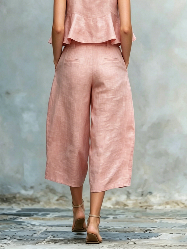 Casual Solid Relaxed Cropped Lace-up Wide Leg Pants
