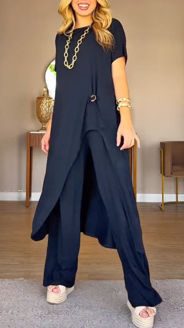 Asymmetric Longline Top & Harem Wide Leg Pants Co‐Ord Set