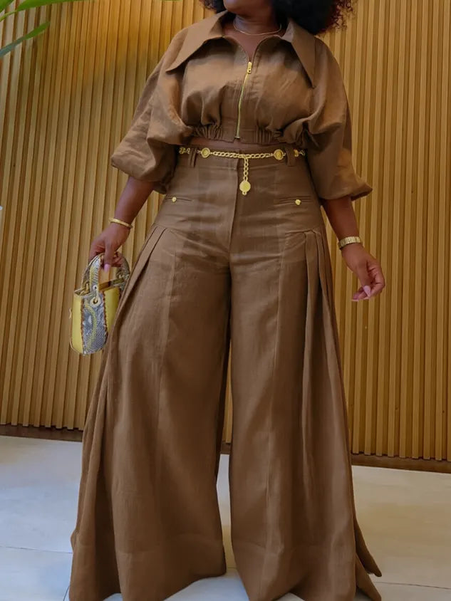 Casual Solid Loose Fit Cotton And Linen Wide Leg Pants for Daily Wear