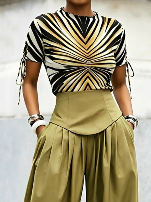 Casual Abstract Graphic Stand Collar T-shirt