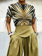 Casual Abstract Graphic Stand Collar T-shirt