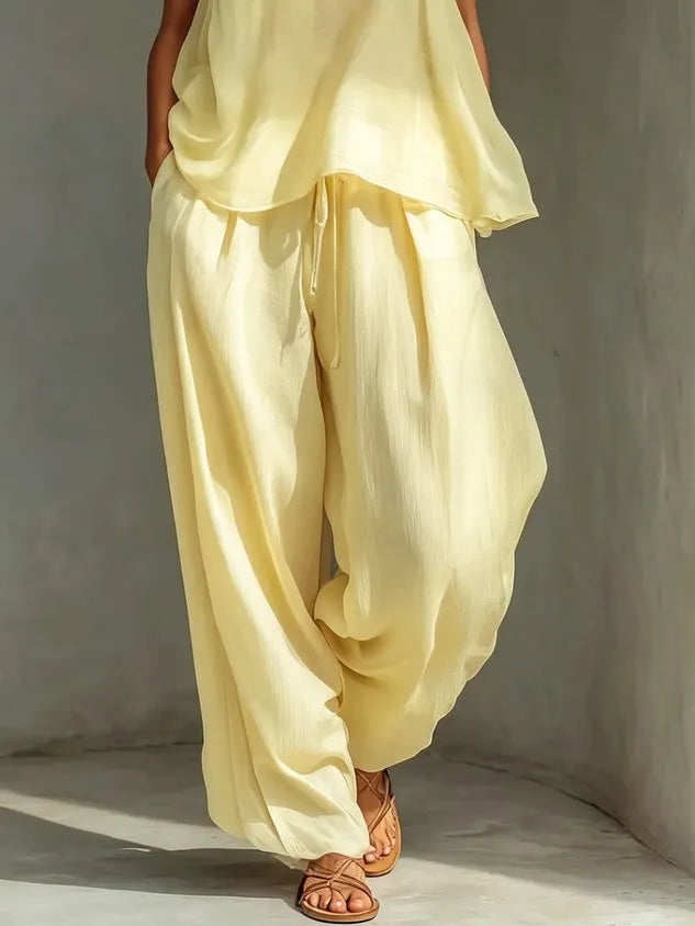 Elegant Plain Buttoned Wide Leg Pants