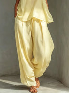 Elegant Plain Buttoned Wide Leg Pants