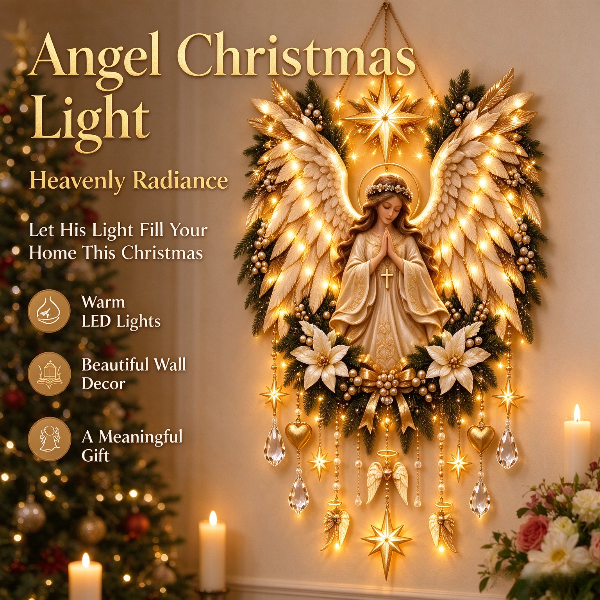 🕊️👼 Praying Angel Wreath Wall Hanging With Lights✨