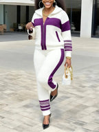 Casual Color Block Shawl Collar Sporty Cardigan