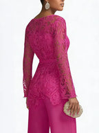 Urban Plain Lace Crew Neck Blouse With 3D Floral