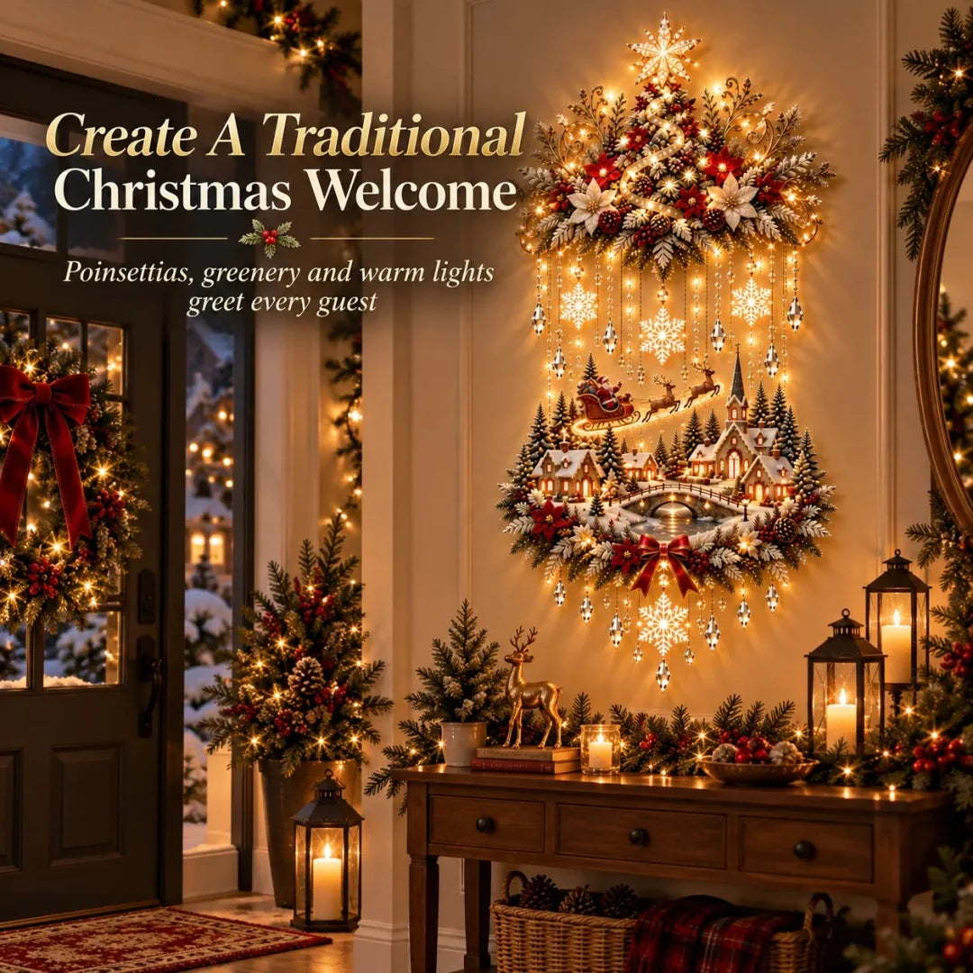 🌟 Enchanted Village Tree – Lighted Christmas Wall Hanging | Glowing Holiday Decor 🌟