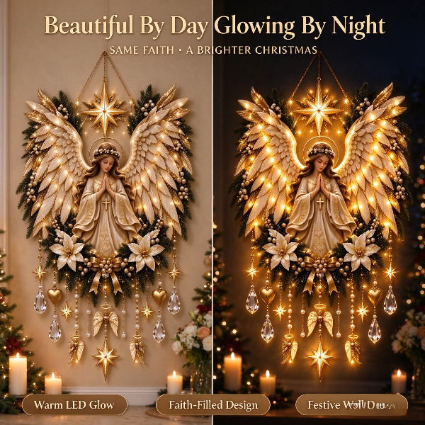 🕊️👼 Praying Angel Wreath Wall Hanging With Lights✨