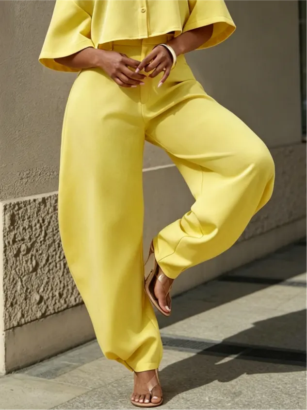 Casual Plain Turnip Pants