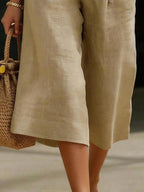 Cotton And Linen Casual Plain Distressing Wide Leg Pants