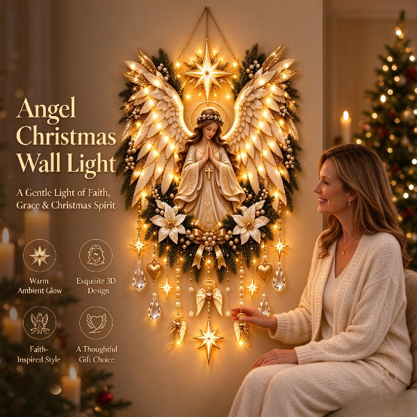 🕊️👼 Praying Angel Wreath Wall Hanging With Lights✨