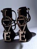 Metal Letters Split-Joint Bandage Open Toe Sandals