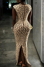 Women's Wedding Dress Classic Polka dots Back Slit Round Neck Slim Fit Elegant Maxi Dress