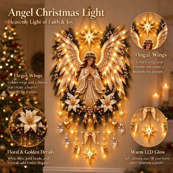 🕊️👼 Praying Angel Wreath Wall Hanging With Lights✨