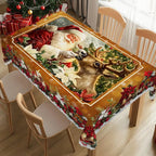 🎄 Jolly Santa & Reindeer Christmas Tablecloth🧼Festive, Family-Ready & Machine Washable! 🎁
