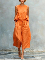Cotton Casual Solid Relaxed Plain Peplum Sleeveless Blouse