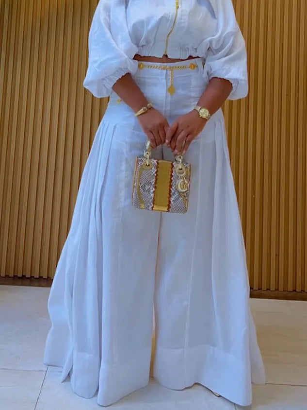 Casual Solid Loose Fit Cotton And Linen Wide Leg Pants for Daily Wear