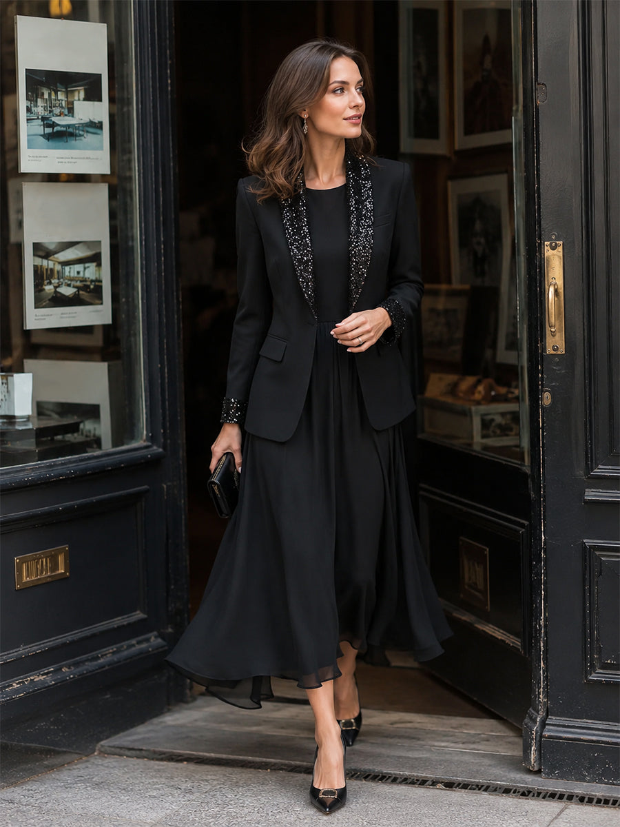Sequin Notched Lapel Tailored Blazer