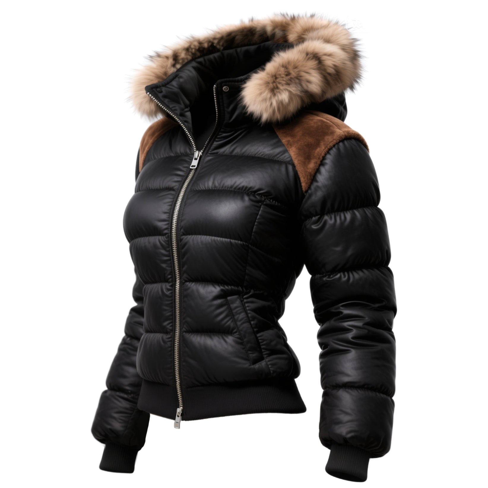 Retro Women's Contrast Color Stitching Fur Collar Stand Collar Hooded Jacket