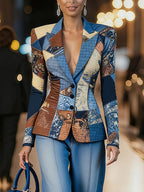 Stylewe Women Casual Natural X-Line Printed Blazer Lapel Collar Daily Spring