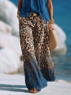Casual Leopard Colorblock Wide Leg Pants No Belt