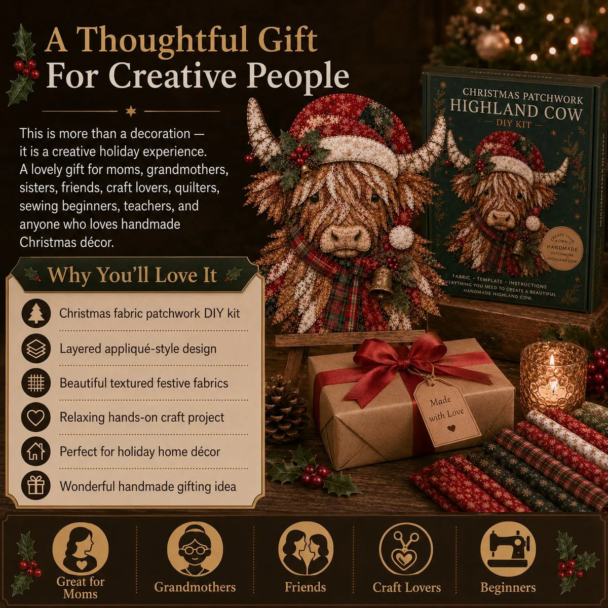 🎅Christmas Patchwork Fabric DIY Decor Kit – Stunning Results, Zero Experience Needed