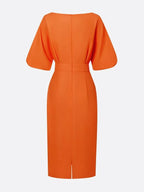 Cotton Elegant Plain Crew Neck Midi Dress
