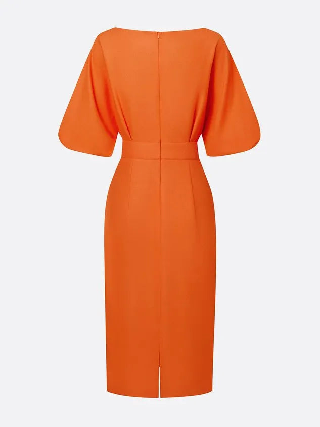 Cotton Elegant Plain Crew Neck Midi Dress