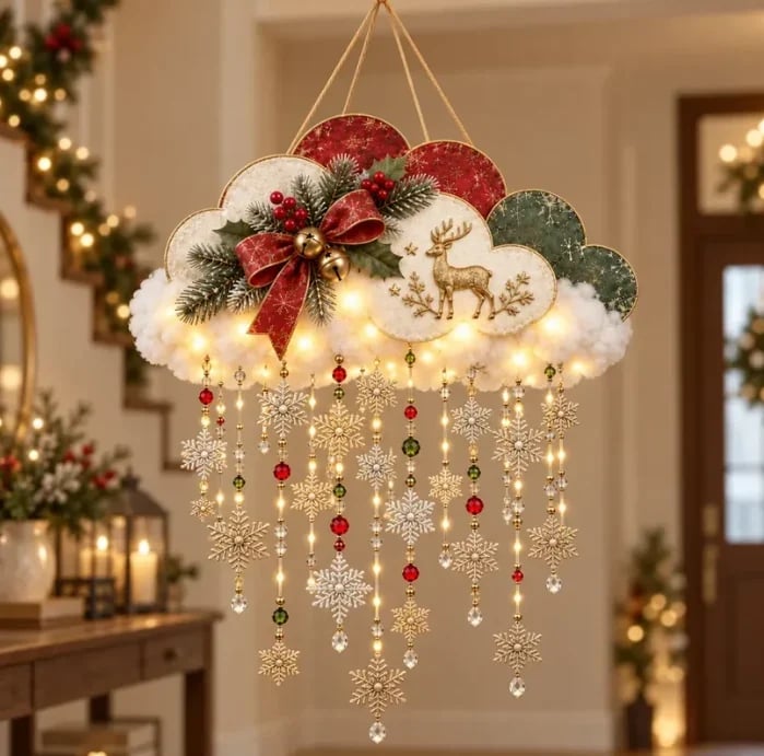 Angelic Christmas Snowfall Cloud – Lighted Hanging Holiday Decor☁️