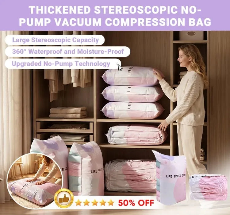 Thickened Stereoscopic No-Pump Vacuum Compression Bag