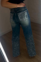Women's Rhinestone Washed Casual Jeans