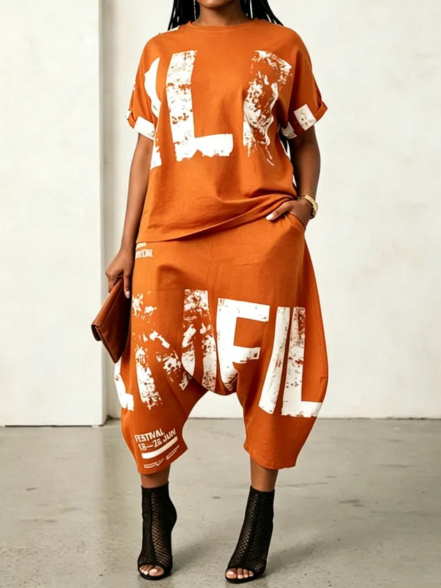 Casual Text Letters Harem Pants