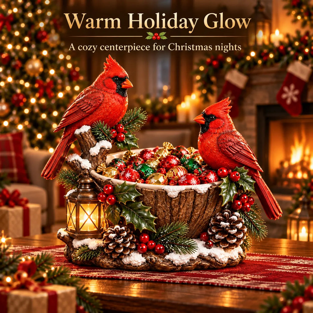 Cardinal Christmas Treat Bowl – Lighted Holiday Candy Bowl & Tabletop Decor