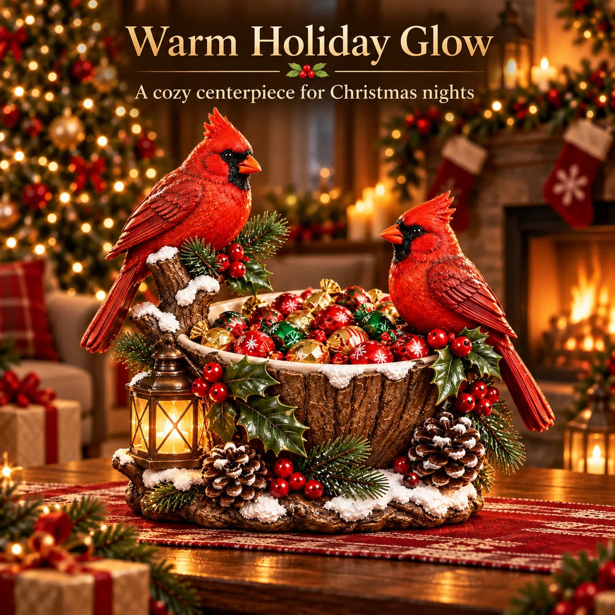 Cardinal Christmas Treat Bowl – Lighted Holiday Candy Bowl & Tabletop Decor