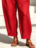 Linen Casual Plain Distressing Baggy Pants
