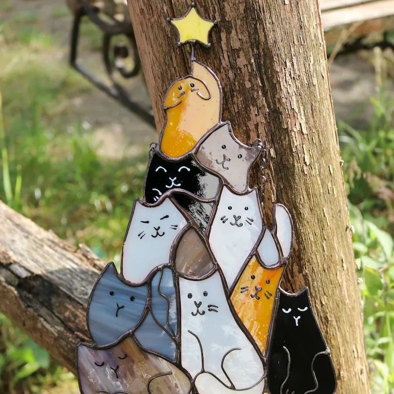 😻Cat Christmas Tree Suncatcher Ornament