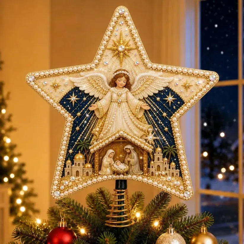 ⭐ Christian Faith Nativity Pearl Diamond Art Tree Topper Kit – Handcrafted Christmas Keepsake & Holiday Decor