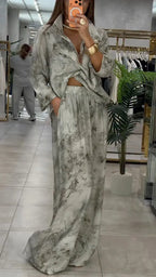 Print Oversized Shirt & Wide Leg Pants Co-Ord Set
