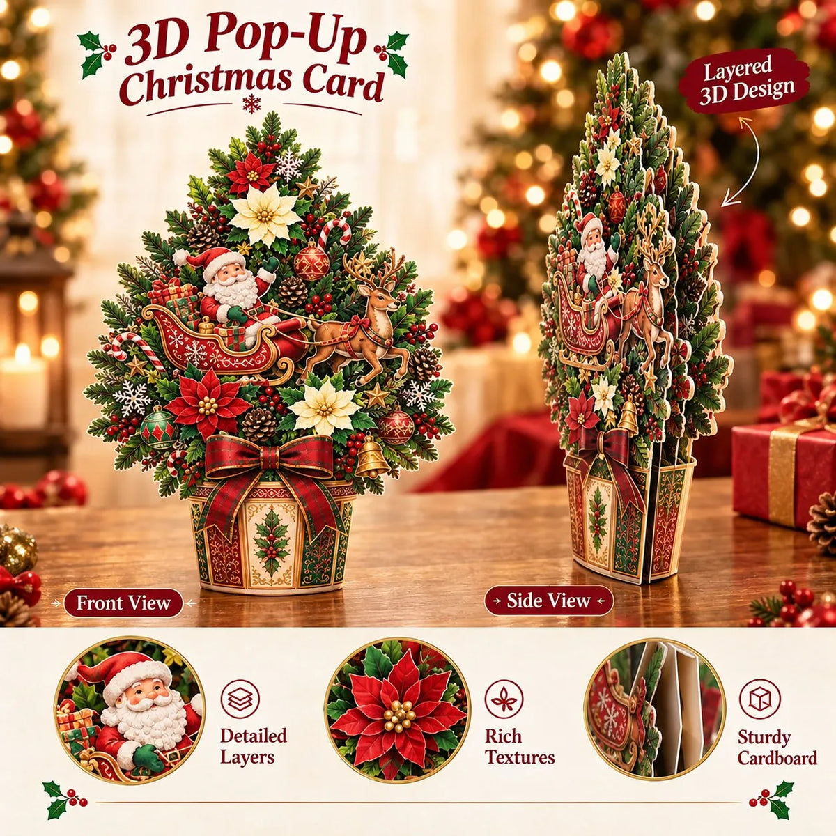 🌲 Pop-Up Christmas Tree Card ✨ Turns Into Freestanding Festive Table Decor
