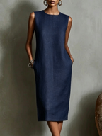 Casual Solid Tailored Sleeveless Midi Dress